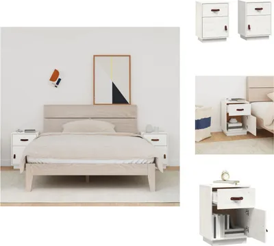 Imagen del producto de vidaXL Mesitas de noche, 2 unidades, color blanco, 40x34x55 cm, madera maciza de pino - Mesitas de noche
