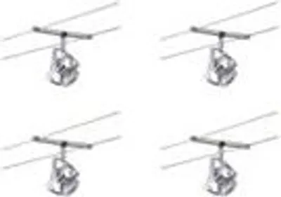 Image de Lot de 4 spots halogènes à câble Paulmann GU5,3, chrome mat, avec LED 1 W, distance entre les câbles : 16 cm, 2800 K (blanc chaud)