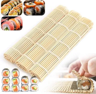 Zdjęcie produktu dla Zestaw do sushi z bambusa, 3 ściereczki, kolor naturalny, idealny dla początkujących