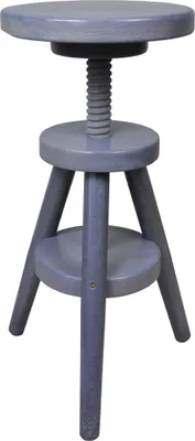 A gray wooden stool with adjustable height.