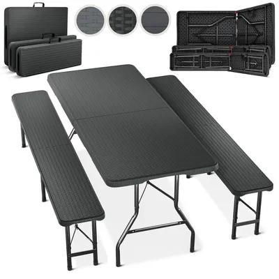 Produktbild von Bierbank-Set Biertischset Gartenmöbel - 2 Bierbänke und 1 Tisch - Klappbar - Für 8 Personen - Rattanoptik Schwarz