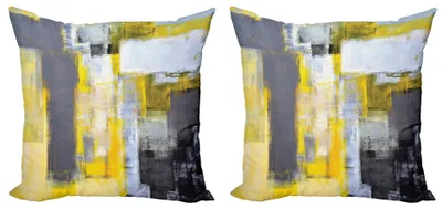 Immagine prodotto di ABAKUHAUS Set di copricuscini gialli e grigi (2 pezzi), pittura d'arte, composizione moderna, motivi a pennello, 60 x 60 cm, giallo grigio bianco