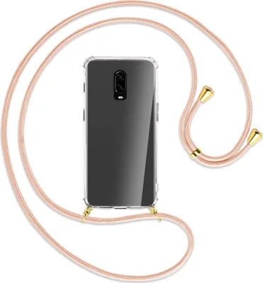Produktbild von Handykette Backcover-Schutzhülle mit Band (Metall goldfarben) für OnePlus 6T, OnePlus 7 - rose peach