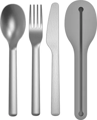 Produktbild von BergHOFF LEO 3-teiliges Edelstahl-Besteckset für unterwegs mit Silikonetui - Grau - Spülmaschinengeeignet