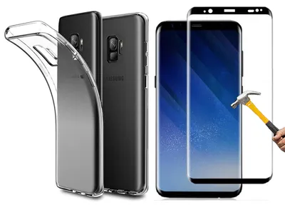 Produktbild von 2in1 Schutzglas Hülle für 3D  Samsung Galaxy S8 Silikon Case Panzerglas volle Abdeckung Schutzhülle TPU transparent Cover Glasfolie 9H Härte