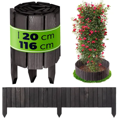 Produktbild von KADAX Rasenkante aus Holz, 116x20cm,  Beeteinfassung, Beetumrandung, flexibler Holzzaun, Gartenzaun, Zaun für Garten, Beetbegrenzung (Anthrazit)