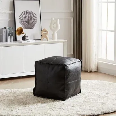 Produktbild von Quadratischer Pouf - Aufbewahrungslösung - 44 cm - Schwarz - wasserdichtes Leder