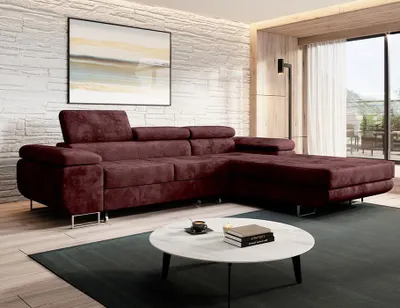 Produktbild von Easy4You Ecksofa NORBERG Velvet L-Form Kastanienbraun – 279x72x205 cm - Schlafsofa mit Bettkasten und Schlaffunktion - Eckcouch mit Stauraum – Rechts – Stoff Monolith 69