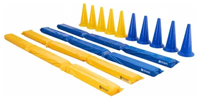 Obrázek produktu pro Dřevěná ohrada pro práci se zvířaty, včetně tašky, a 5 žlutých a 5 modrých kuželek o výšce 48 cm