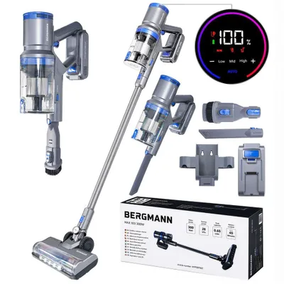Zdjęcie produktu dla Odkurzacz bezprzewodowy pionowy BERGMANN HAX 103 technologia cyklonowa filtr HEPA 3 poziomy regulacji mocy ssania 300W