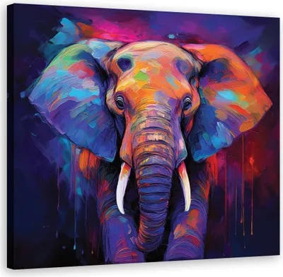 Produktbild von Leinwandbild Bunte Tiere Elefanten 60x60 Feeby Bunt bild für die wand bereit zum aufhängen
