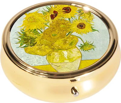 Produktbild von Fridolin Pillendose, groß, gold, rund, Van Gogh, Sonnenblumen Nr. 19952