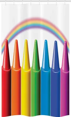 Immagine prodotto di ABAKUHAUS Tenda da doccia stretta con matite colorate, pittura artigianale e arcobaleno, set decorativo per bagno in tessuto con ganci, 120 x 180 cm, multicolore