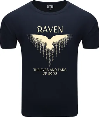 Produktbild von Diarbo Herren T-Shirt mit Wikinger Druck Nordischer Rabe Dunkelblau Gr.XXL