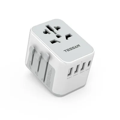 Produktbild von TESSAN Reiseadapter Weltweit Universal Reisestecker mit 3 USB A und 1 USB C Internationaler Steckdosenadapter