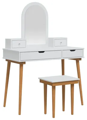 Image de vidaXL Ensemble de table de maquillage FAUSKE, 5 pièces, blanc, 100 x 50 x 143 cm