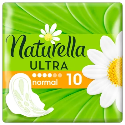 Packaging for Naturella Ultra Normal sanitary pads, featuring daisies and green leaves.