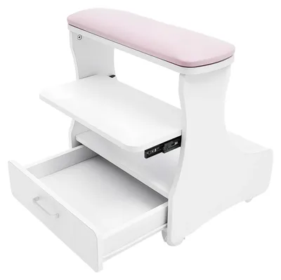 Produktbild von Fußstütze für Pediküre - Mobiler Fußbadwagen - Praktische Schublade - 4 Rollen mit Bremsen - MDF und Kunststoff - Weiß - 52 x 41 x 55 cm