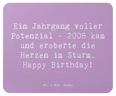 Produktbild von Mr. & Mrs. Panda Mouse Pad Spruch 2008 Geburtstag - Lavendeltraum - Geschenk, Glückwunsch, Happy Birthday, Jahrgangsfeier, Mousepad, feiern, Potenzial, pc mausunterlage