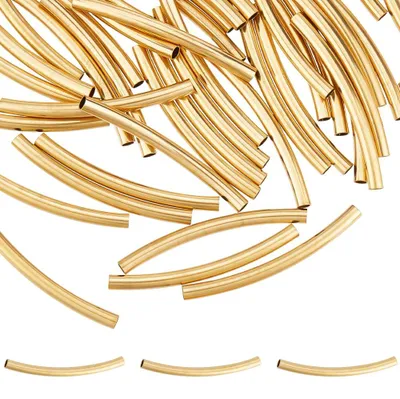 50 Edelstahl-Röhrenperlen, gebogen, 25 mm, gold, für DIY-Schmuck