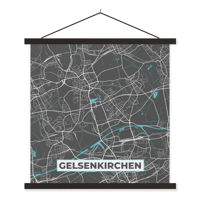 Produktbild von MuchoWow® Textilposter Stadtplan - Gelsenkirchen - Deutschland - Karte 90x90 cm mit schwarzem Rahmen - Magnetisches