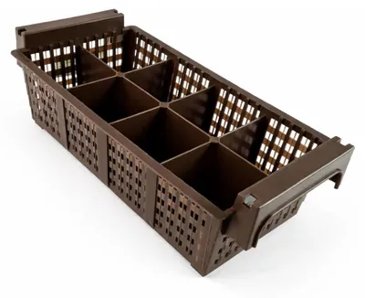 Produktbild von Morleos Besteck Spülkorb für Spülmaschinen, Besteckkorb Gastronomie mit 8 Fächern, Spülmaschinenkorb aus Kunststoff, Restaurant Hotel Großküche, Besteckhalter Spülmaschine Braun 42x21x 4,5cm