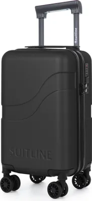 A black suitcase is shown against a white background.