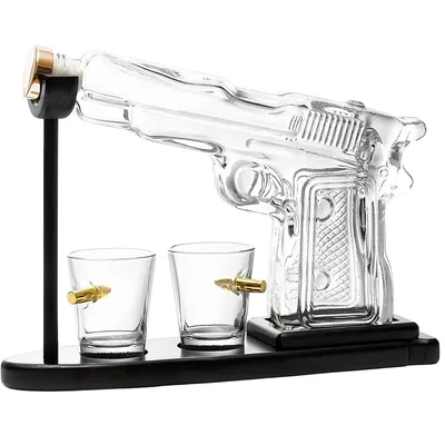 Produktbild von Pistolenkaraffe aus Glas, Weinspender im Whiskey-Gun-Stil, Schnapsglas-Set, Barzubehör aus Glas, kreative Geschenke