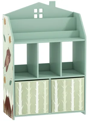 Obrázek produktu pro Regál na dětské knihy se 2 zásuvkami z látky | Barva: zelená | Rozměry: 62,5 x 30 x 91,5 cm