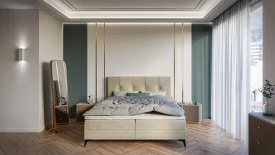 Produktbild von Bett Luxus Schlafzimmer Polstermöbel Design Doppelbett Stoff Boxspringbett