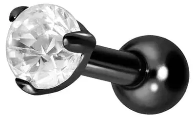 Produktbild von Ohrpiercing Titan Ohrpiercing mit Innengewinde EINGEFASSTER KRISTALL Schwarz Stablänge: 6mm | Kristallgröße: 3mm