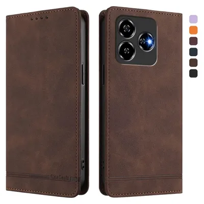 Produktbild von Hülle für ZTE Axon 60, Retro Kunstleder Ständer Klapphülle mit Kartenfächer und Magnetische Braun