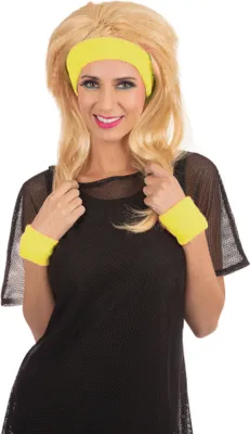 Produktbild von Gelbes 80er Jahre Stirnband und Handgelenkband Set Kostüm Accessoire
