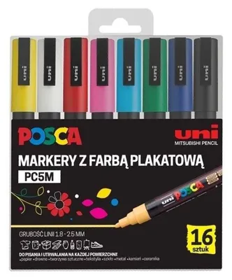 Zdjęcie produktu dla Markery plakatowe POSCA UNI PC-5M 16 kolorów