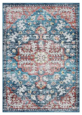 Immagine prodotto di Tappeto lavabile - Tappeto in stile bohémien - Tappeto a pelo corto - Motivo geometrico - Fondo in gomma antiscivolo - Lavabile in lavatrice - Blu - 120 x 170 cm