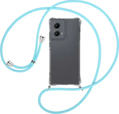 Produktbild von Handykette Backcover-Schutzhülle mit Band (Metall silberfarben) für Motorola Moto Edge 5G (2024) - himmelblau