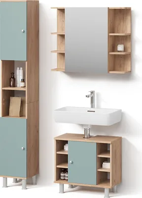 Immagine prodotto di Set mobili bagno Livinity Fucino Verde 3 parti, con colonna, Model 52690