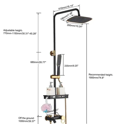 Zdjęcie produktu dla Zestaw prysznicowy - System prysznicowy montowany na ścianie - Głowica prysznicowa 20x26 cm, słuchawka prysznicowa, wysoki ciśnienie, mosiądz, bateria mieszająca ciepła/zimna woda - czarny/złoty