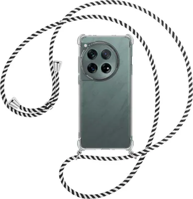 Produktbild von Handykette Backcover-Schutzhülle mit Band (Metall silberfarben) für OnePlus 12 5G (PJD110) - schwarz/weiß gestreift