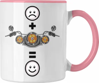 Produktbild von Trendation - Motorrad Tasse Geschenk für Motorradfahrer  :( + Motorrad = :) Lustige Geschenkidee Geburtstag (Rosa)