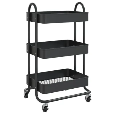 Produktbild von vidaXL 3-Etagen-Wagen Schwarz 43x34x79 cm Stahl