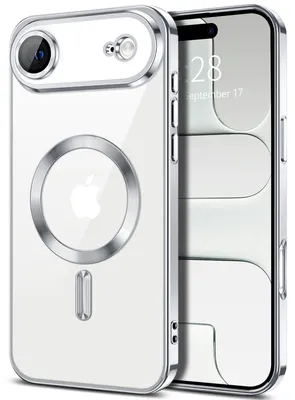Obrázek produktu pro Měkké průhledné magnetické pouzdro pro iPhone Air, kompatibilní s MagSafe, s ochranou fotoaparátu, galvanicky pokovené TPU Stříbro