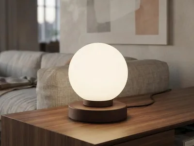 Produktbild von Kleine Tischlampe Rostoptik mit Glas Kugel E14 LED per Touch stufenweise dimmbar