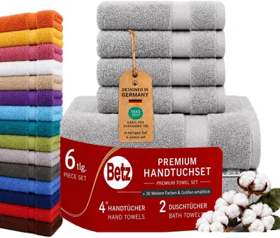 Produktbild von Betz 6er Handtuch Set Premium – 4 Handtücher 50x100 cm – 2 Duschtücher 70x140 cm - 100% Baumwolle – Frottee Handtücher für Bad, Gäste & Alltag- silber