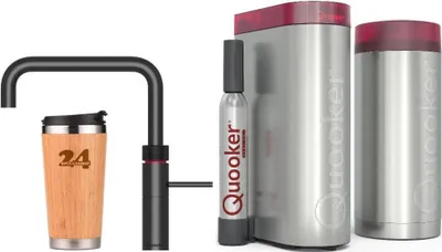 Produktbild von »QUOOKER FUSION SQUARE Festauslauf Schwarz COMBI+ B mit CUBE 2 (22+FSBLKCUBE) 100°C Kochendwasserhahn mit Trinkwassersystem Inklusive Thermobecher