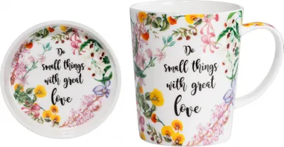 Produktbild von Maxwell & Williams Royal Botanic Garden Becher mit Untersetzer Small Things, Geschenkbox, Bone China Porzellan, DX0320