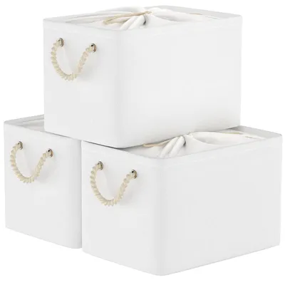 Produktbild von 3-teiliges Set Aufbewahrungskörbe aus Stoff, faltbare Aufbewahrungsboxen mit Kordelzugdeckel und 2 Griffen, Aufbewahrungskörbe für Schränke und Regale, 38 x 28 x 26 cm