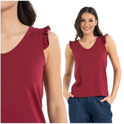 Immagine prodotto di Moraj - Abbigliamento da donna, taglia L - Top rossi - Camicette da donna - T-shirt in cotone, scollo rotondo