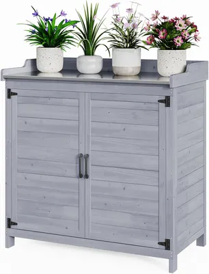 Image de Table de jardin et de plantes - Mobilier de jardin - Table de travail - Étagère à plantes - Table de rangement - Gris, 98x48x95 cm