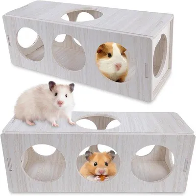 Immagine prodotto di Set tunnel in legno, 2 pezzi, 25x9x9 cm, per criceti nani, giocattolo, decorazione